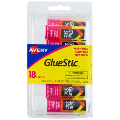 Picture of Avery Glue Stic Washable Non-Toxic Permanent Adhesive Glue Sticks, White, 0.26 Oz., Pack Of 18