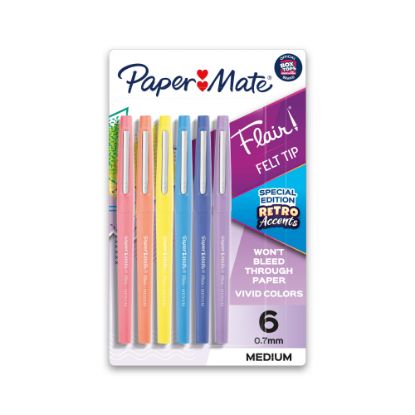 Picture of Paper Mate Flair Felt Tip Pens, Medium Point, Assorted, Special Edition Retro Accents, 6 Pack