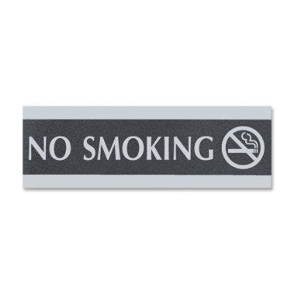 Picture of U.S. Stamp & Sign Century Series No Smoking Sign - 1 Each - No Smoking Print/Message - 9in Width x 3in Height - Silver Print/Message Color - Mounting Hardware - Black, Silver