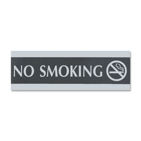 Picture of U.S. Stamp & Sign Century Series No Smoking Sign - 1 Each - No Smoking Print/Message - 9in Width x 3in Height - Silver Print/Message Color - Mounting Hardware - Black, Silver