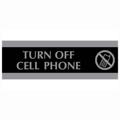 Picture of U.S. Stamp & Sign Century Series Sign, 3in x 9in, "Turn Off Cell Phone", Black/Silver