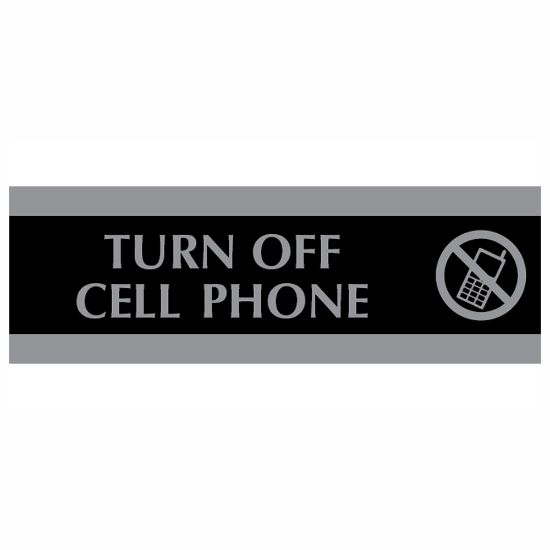 Picture of U.S. Stamp & Sign Century Series Sign, 3in x 9in, "Turn Off Cell Phone", Black/Silver