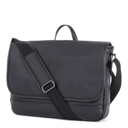 Picture of Bugatti Gin & Twill Textured Vegan Leather Messenger Bag With 14in Laptop Pocket, Black, MSG2051BU-BLACK