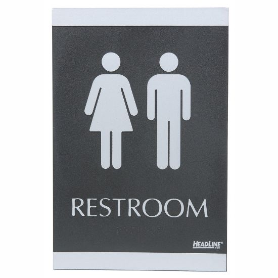 Picture of U.S. Stamp & Sign Century Series ADA Sign,6in x 9in, "Restroom", Black/Silver