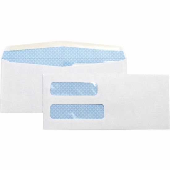 Picture of Business Source No. 10 Double-Window Invoice Envelopes - Double Window - #10 - 9 1/2in Width x 4 1/8in Length - 24 lb - Gummed - Wove - 500 / Box - White