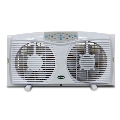 Picture of Optimus Electric Reversible Twin Window Fan With Thermostat And LED, 12in x 23-1/2in, White