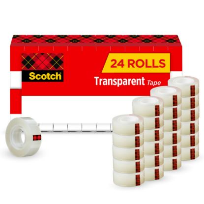 Picture of Scotch Transparent Tape, 3/4 in. x 1000 in., 24 Tape Rolls, Clear, Home Office, Back to School Supplies and College Essentials for Students and Teachers