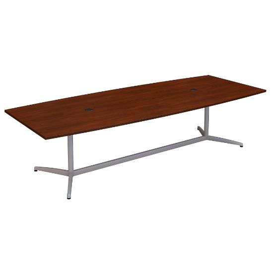 Picture of Bush Business Furniture 120inW x 48inD Boat Shaped Conference Table with Metal Base, Hansen Cherry, Standard Delivery