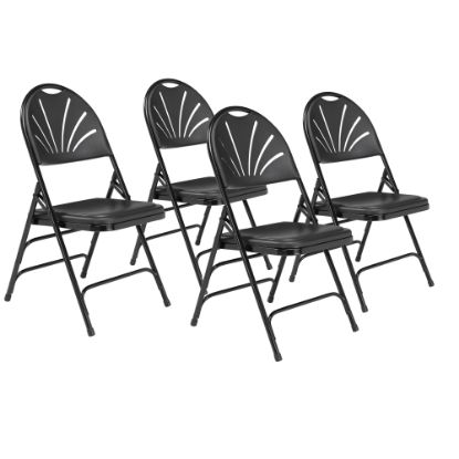 Picture of National Public Seating 1100 Series Deluxe Fan-Back With Triple-Brace Double Hinge Folding Chairs, Black, Pack Of 4 Chairs