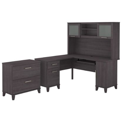 Picture of Bush Business Furniture Somerset 60inW L-Shaped Corner Desk With Hutch And Lateral File Cabinet, Storm Gray, Standard Delivery