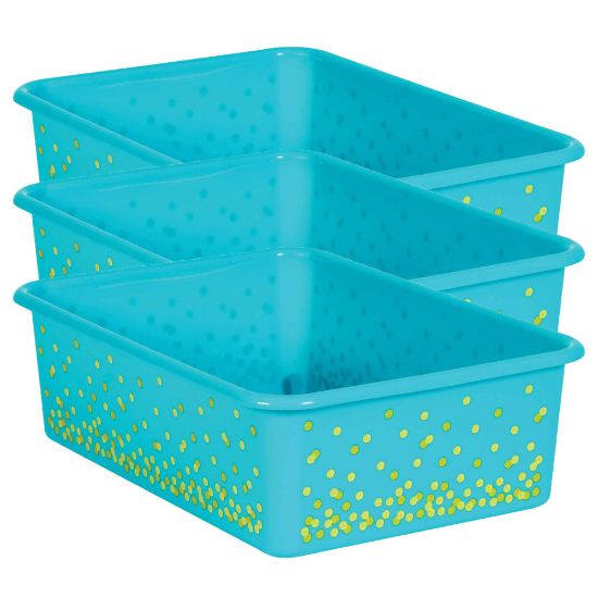 Picture of Teacher Created Resources Large Plastic Storage Bins, 11-1/2in x 5in x 16-1/4in, Teal Confetti, Pack Of 3 Bins