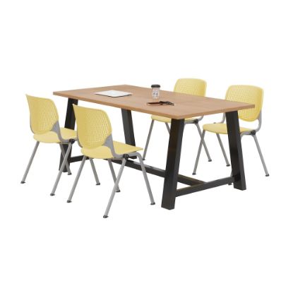 Picture of KFI Studios Midtown Table With 4 Stacking Chairs, Kensington Maple/Yellow