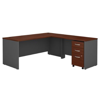 Picture of Bush Business Furniture Components 72inW L Shaped Desk with 3 Drawer Mobile File Cabinet, Hansen Cherry/Graphite Gray, Standard Delivery