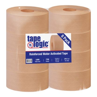 Picture of Tape Logic Reinforced Water-Activated Packing Tape, #7700, 3in Core, 3in x 125 Yd., Kraft, Case Of 8