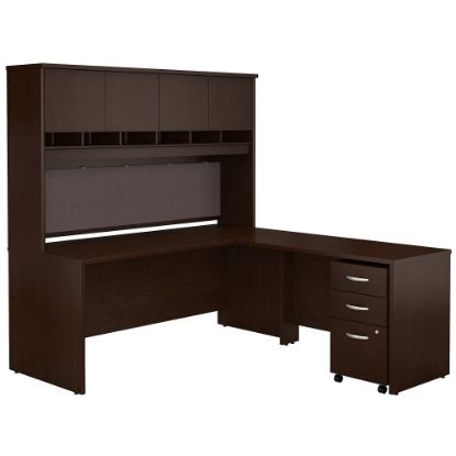 Picture of Bush Business Furniture Components 72inW L Shaped Desk with Hutch and 3 Drawer Mobile File Cabinet, Mocha Cherry, Standard Delivery