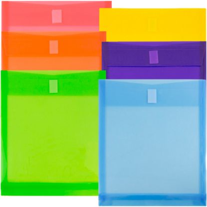 Picture of JAM Paper Open-End Plastic Envelopes, 9-3/4in x 11-3/4in, Hook & Loop Closure, Assorted Colors, Pack Of 6 Envelopes