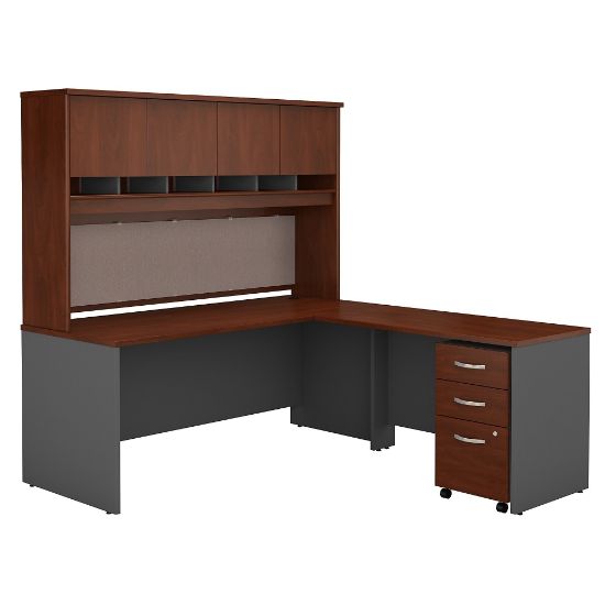 Picture of Bush Business Furniture Components 72inW L Shaped Desk with Hutch and 3 Drawer Mobile File Cabinet, Hansen Cherry/Graphite Gray, Standard Delivery