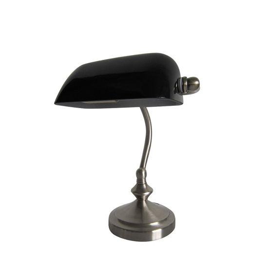 Picture of Simple Designs Traditional Mini Bankers Lamp, 9-1/2inH, Black Glass Shade