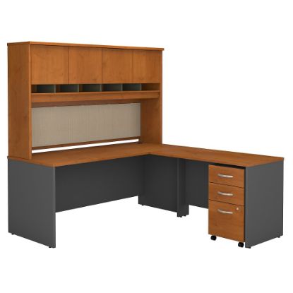 Picture of Bush Business Furniture Components 72inW L Shaped Desk with Hutch and 3 Drawer Mobile File Cabinet, Natural Cherry, Standard Delivery