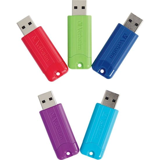 Picture of Verbatim 32GB PinStripe USB 3.2 Gen 1 Flash Drive - 5pk - Assorted - 32GB - 5pk - Assorted