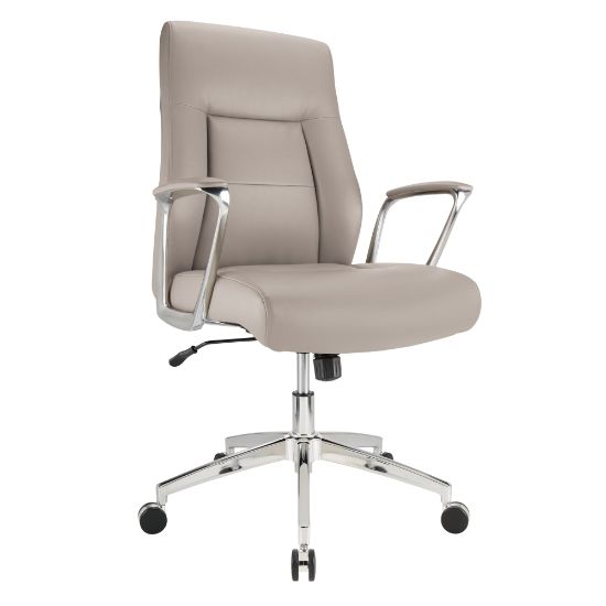 Picture of Realspace Modern Comfort Delagio Bonded Leather Mid-Back Managers Chair, Taupe/Silver