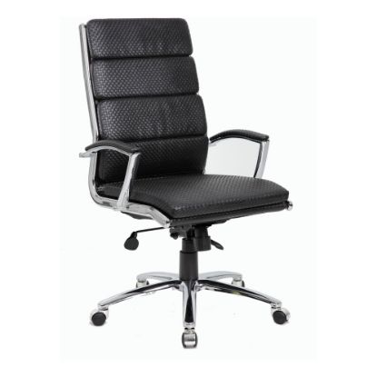 Picture of Boss Office Products Textured CaressoftPlus Ergonomic Executive High-Back Chair, Black/Chrome