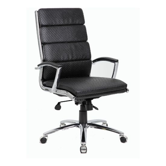 Picture of Boss Office Products Textured CaressoftPlus Ergonomic Executive High-Back Chair, Black/Chrome