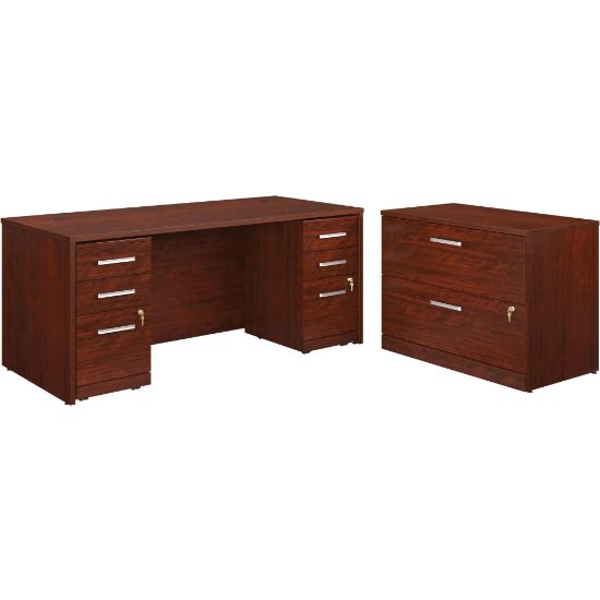 Picture of Sauder Affirm Collection Executive Desk With Two 3-Drawer Mobile Pedestal Files And Lateral File, 72inW x 30inD, Classic Cherry