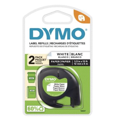 Picture of DYMO LT 10697 Black-On-White Tape, 0.5in x 13ft, Pack Of 2