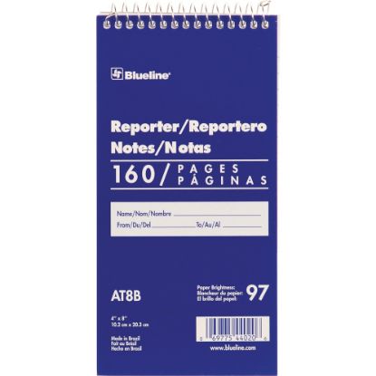 Picture of Blueline Reporter Spiral Notebook, 4in x 8in, 160 Sheets, White