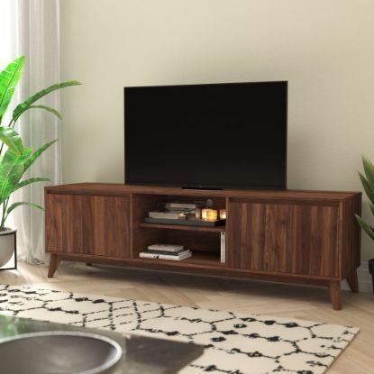 Picture of Flash Furniture Hatfield Mid-Century Modern TV Stand for 65+ Inch TVs - 70 Inch Media Center with Adjustable Center Shelf and Dual Soft Close Doors, Dark Walnut