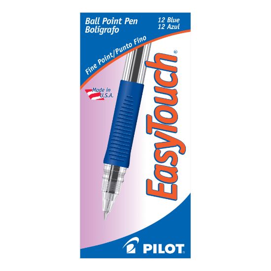 Picture of Pilot EasyTouch Ballpoint Pens, Fine Point, 0.7 mm, Clear Barrel, Blue Ink, Pack Of 12 Pens