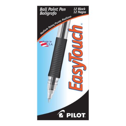 Picture of Pilot EasyTouch Ballpoint Pens, Medium Point, 1.0 mm, Clear Barrel, Black Ink, Pack Of 12 Pens