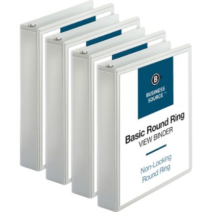 Picture of Business Source Round Ring View Binder, 1 1/2in Ring, 8 1/2in x 11in, White, Pack Of 4