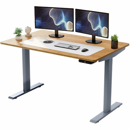 Picture of Rise Up Electric 60inW Standing Computer Desk, Natural/Silver