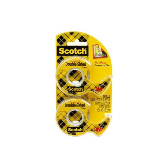 Picture of Scotch Double Sided Tape, Permanent, 3/4 in x 300 in, 2 Tape Rolls, Clear, Home Office and School Supplies