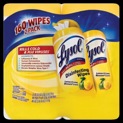 Picture of Lysol Disinfecting Wipes, Lemon & Lime Blossom Scent, 7in x 8in, 80 Sheets Per Canister, Case Of 2 Canisters