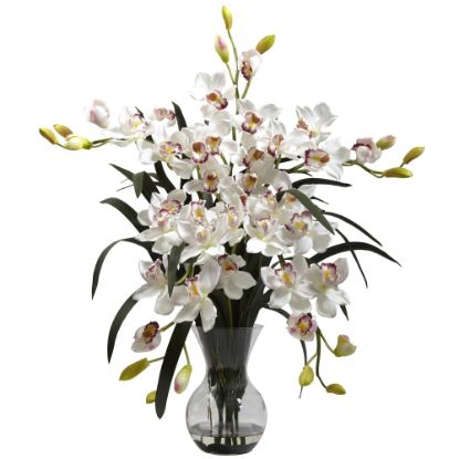 Picture of Nearly Natural 34inH Cymbidium Arrangement With Glass Vase, White