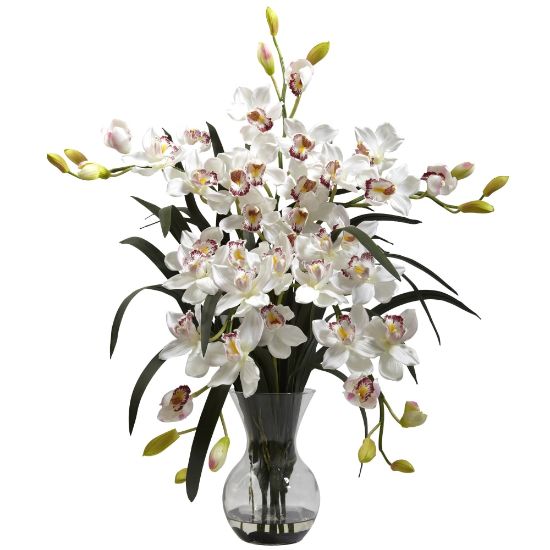 Picture of Nearly Natural 34inH Cymbidium Arrangement With Glass Vase, White