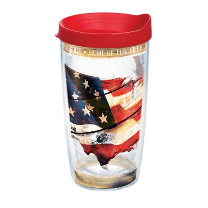 Picture of Tervis Woodgrain American Flag Tumbler With Lid, 16 Oz, Clear