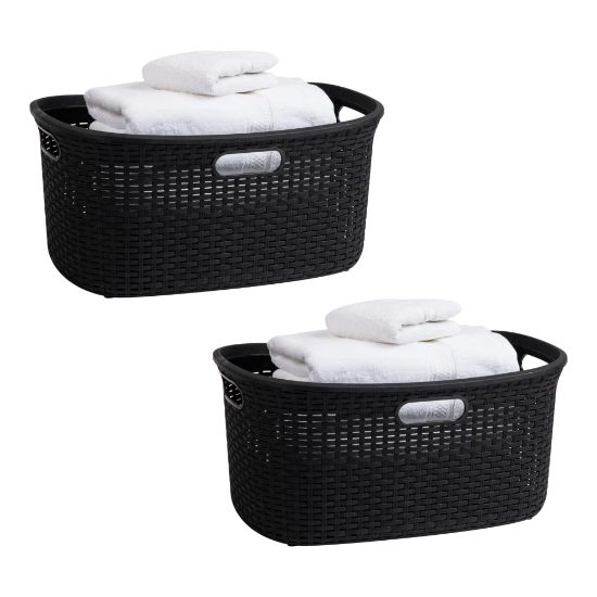 Picture of Mind Reader 40L Plastic Laundry Basket Clothes Hamper, 11in H x 14-1/2in W x 23in L, Black, Set of 2