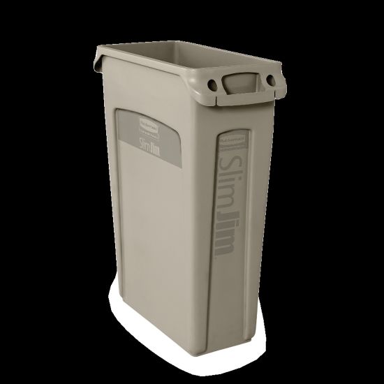 Picture of Rubbermaid Slim Jim Waste Container With Vents Channels, 23 Gallons, 30in x 11in x 22in, Beige