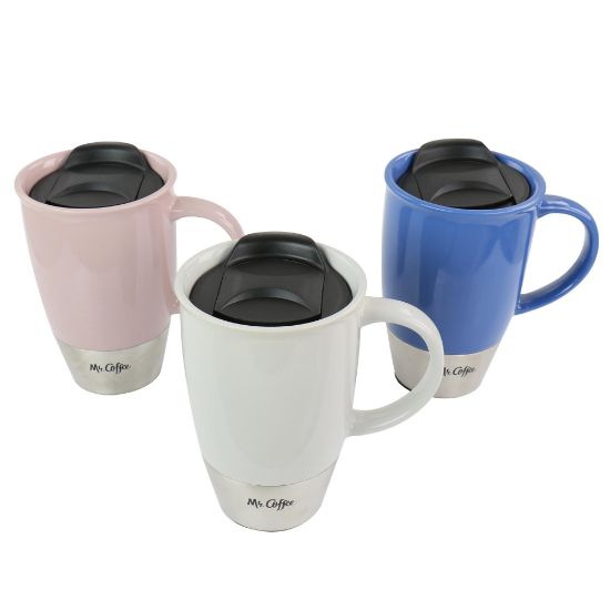 Picture of Mr. Coffee 3-Piece Stoneware Travel Mug Set, 14 Oz, Assorted Colors