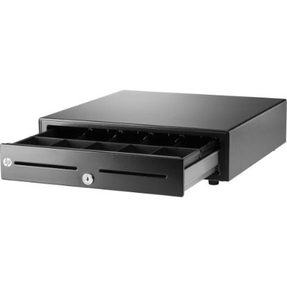 Picture of HP USB Standard Duty Cash Drawer - 2 Media Slot - USB, Powered USB, - Black - 4.3in Height x 16.3in Width x 16.2in Depth