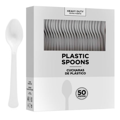 Picture of Amscan 8018 Solid Heavyweight Plastic Spoons, Frosty White, 50 Spoons Per Pack, Case Of 3 Packs