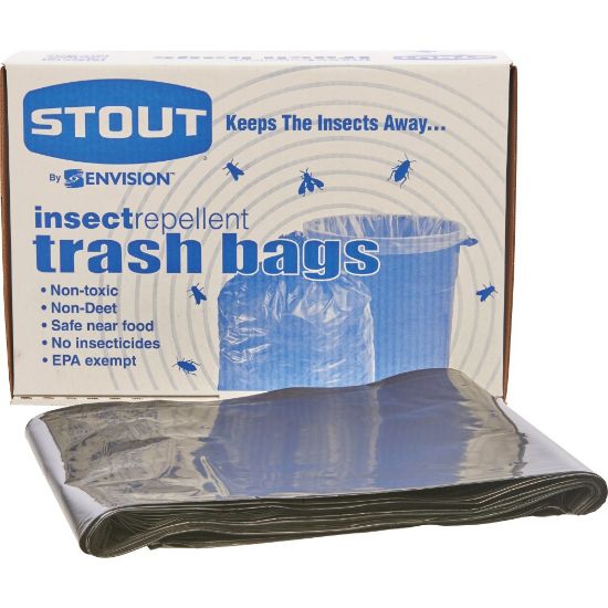 Picture of Stout Pest-Guard 2.00-mil Insect Repellent Trash Bags, 55 Gallons, 37in x 52in, Black, Box Of 65