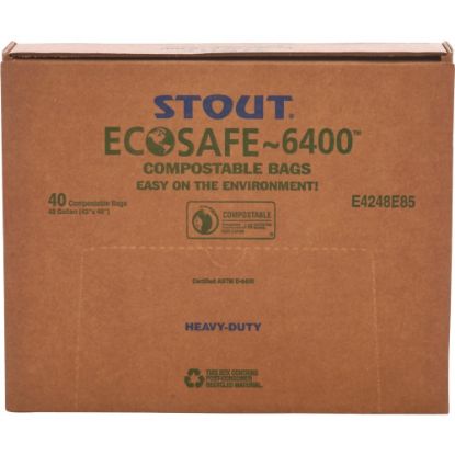 Picture of Stout EcoSafe-6400 Compostable Compost Bags, 0.85-mil, 48 Gallons, 42in x 48in, Green, Box Of 40