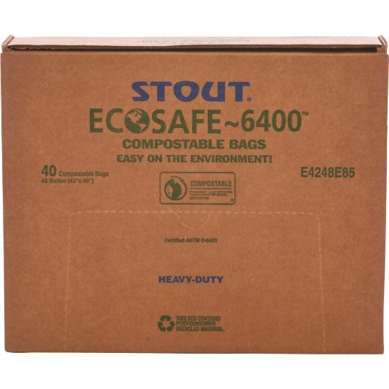 Picture of Stout EcoSafe-6400 Compostable Compost Bags, 0.85-mil, 48 Gallons, 42in x 48in, Green, Box Of 40