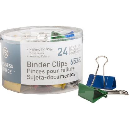 Picture of Business Source Colored Fold-back Binder Clips - Medium - 1.3in Width - 0.63in Size Capacity - 24 / Pack - Assorted - Steel