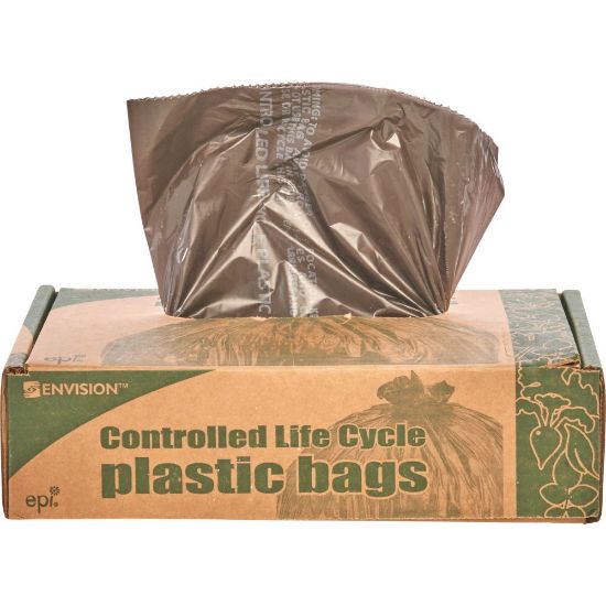 Picture of Controlled Life Cycle Trash Garbage Bags, 0.8 mil, 30 Gallon, Brown, Box Of 60